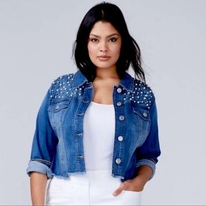 LANE BRYANT PLUS SIZE 18 18P PETITE‎ SHORT JEAN JACKET EMBELLISHED TO…